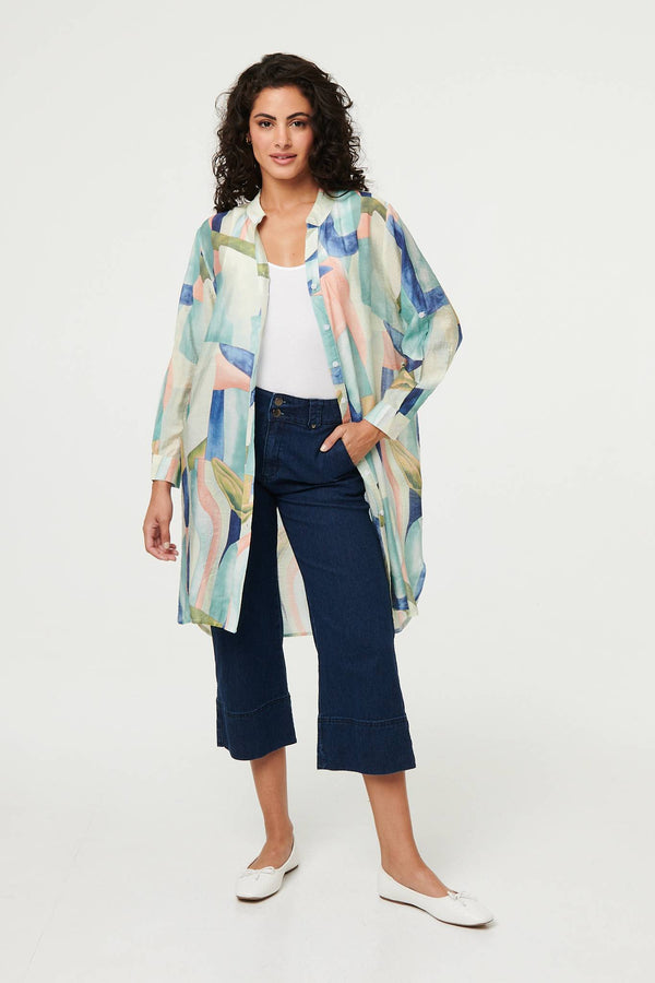 Green | Abstract 3/4 Sleeve Short Shirt Dress
