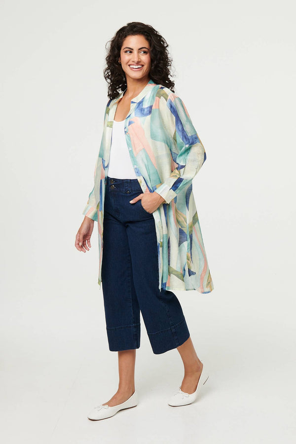 Green | Abstract 3/4 Sleeve Short Shirt Dress
