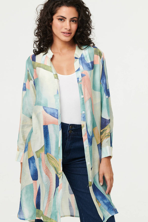 Green | Abstract 3/4 Sleeve Short Shirt Dress
