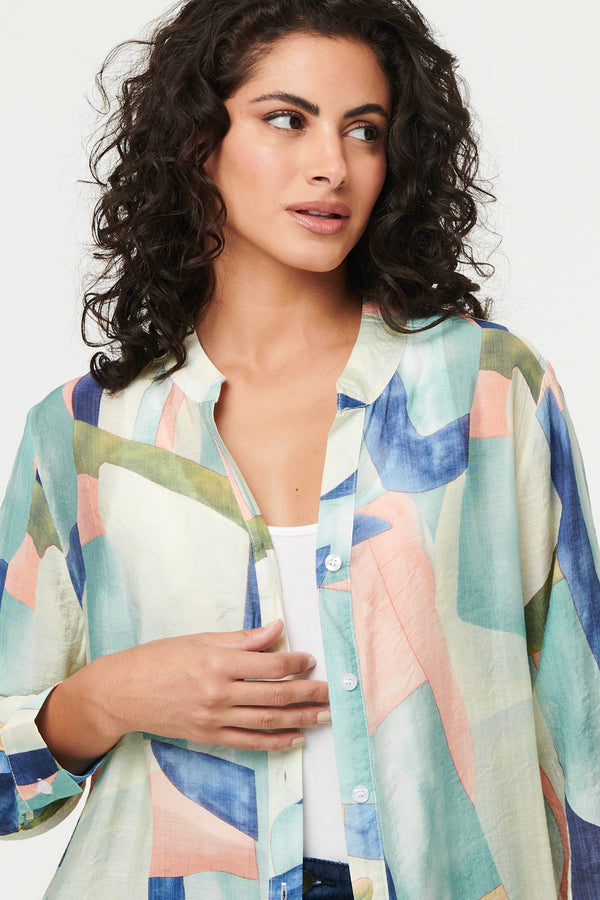 Green | Abstract 3/4 Sleeve Short Shirt Dress
