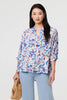 Blue | Abstract Curve Hem 3/4 Sleeve Shirt
