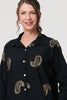 Black | Embroidered 3/4 Turn-Up Sleeve Shirt
