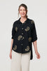 Black | Embroidered 3/4 Turn-Up Sleeve Shirt
