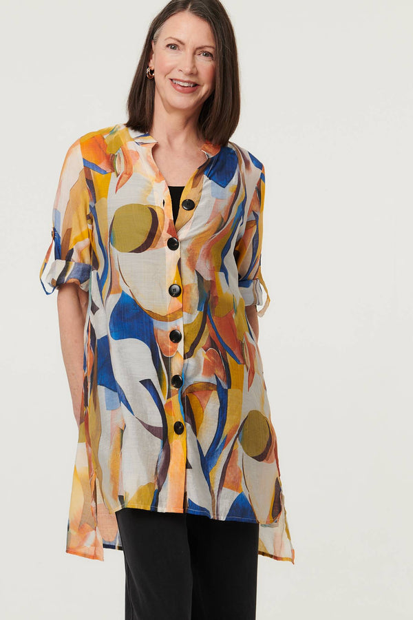 Yellow | Abstract Long Sleeve Longline Shirt
