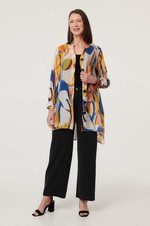Yellow | Abstract Long Sleeve Longline Shirt
