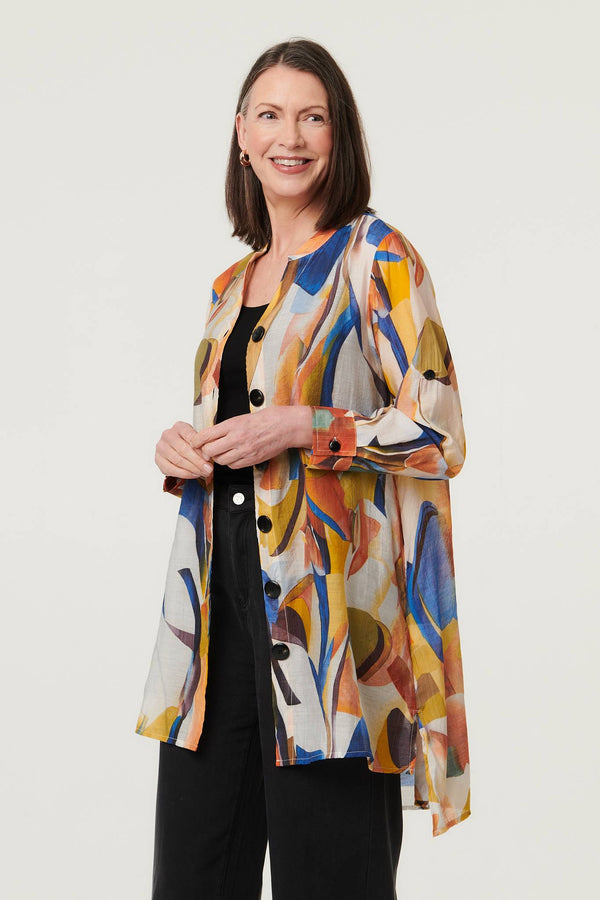 Yellow | Abstract Long Sleeve Longline Shirt