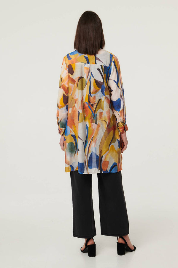 Yellow | Abstract Long Sleeve Longline Shirt
