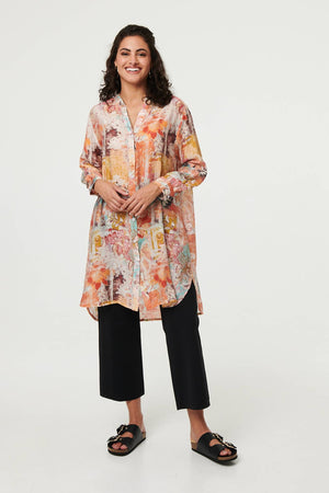 Orange | Abstract Long Sleeve Longline Shirt
