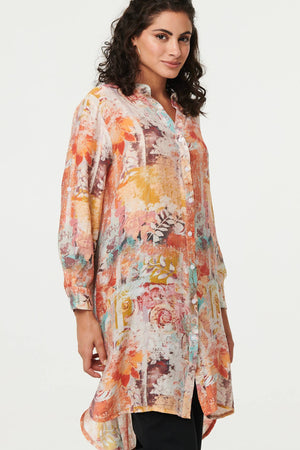 Orange | Abstract Long Sleeve Longline Shirt
