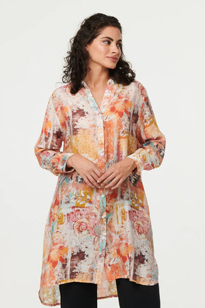 Orange | Abstract Long Sleeve Longline Shirt