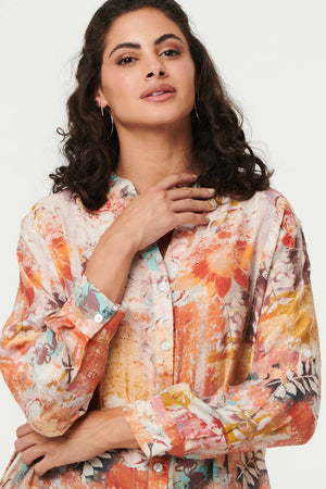 Orange | Abstract Long Sleeve Longline Shirt
