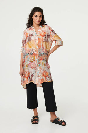 Orange | Abstract Long Sleeve Longline Shirt
