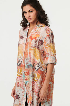 Orange | Abstract Long Sleeve Longline Shirt
