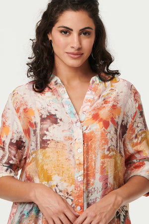 Orange | Abstract Long Sleeve Longline Shirt
