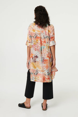 Orange | Abstract Long Sleeve Longline Shirt

