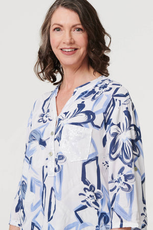 White | Floral Sequin Embellished Blouse Top
