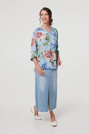 Light Blue | Floral Sequin Embellished Relaxed Blouse
