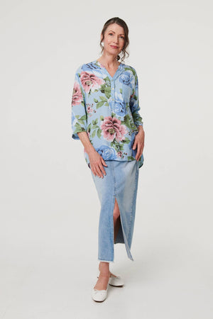 Light Blue | Floral Sequin Embellished Relaxed Blouse
