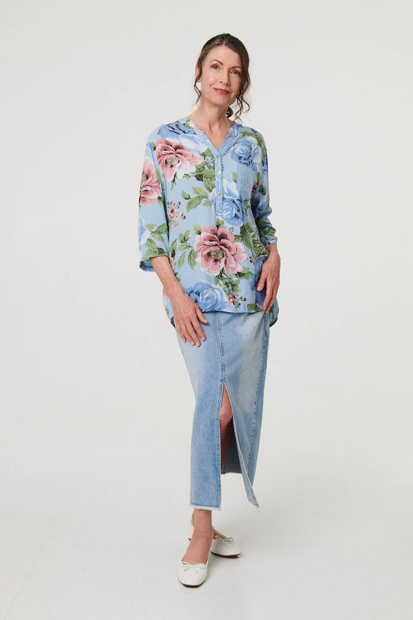 Light Blue | Floral Sequin Embellished Relaxed Blouse
