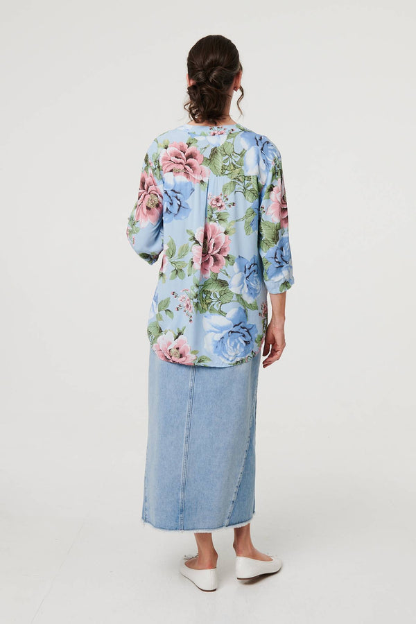 Light Blue | Floral Sequin Embellished Relaxed Blouse
