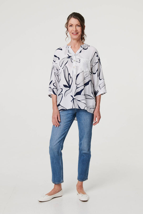 White | Floral Sequin Detail Relaxed Blouse
