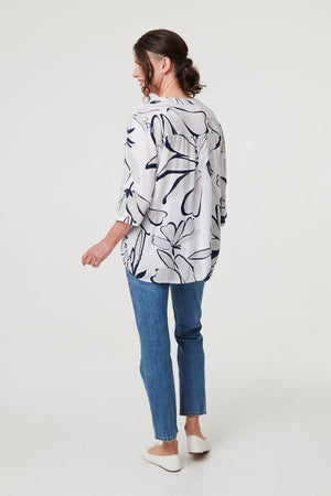 White | Floral Sequin Detail Relaxed Blouse
