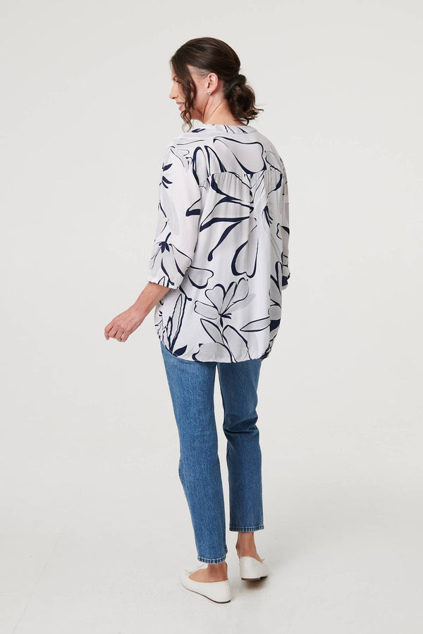 White | Floral Sequin Detail Relaxed Blouse

