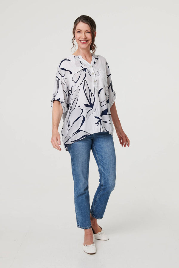 White | Floral Sequin Detail Relaxed Blouse
