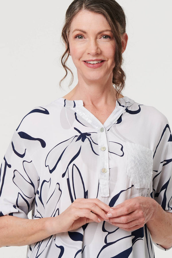 White | Floral Sequin Detail Relaxed Blouse
