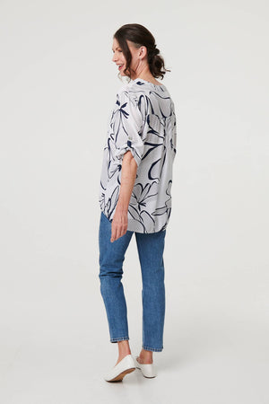 White | Floral Sequin Detail Relaxed Blouse
