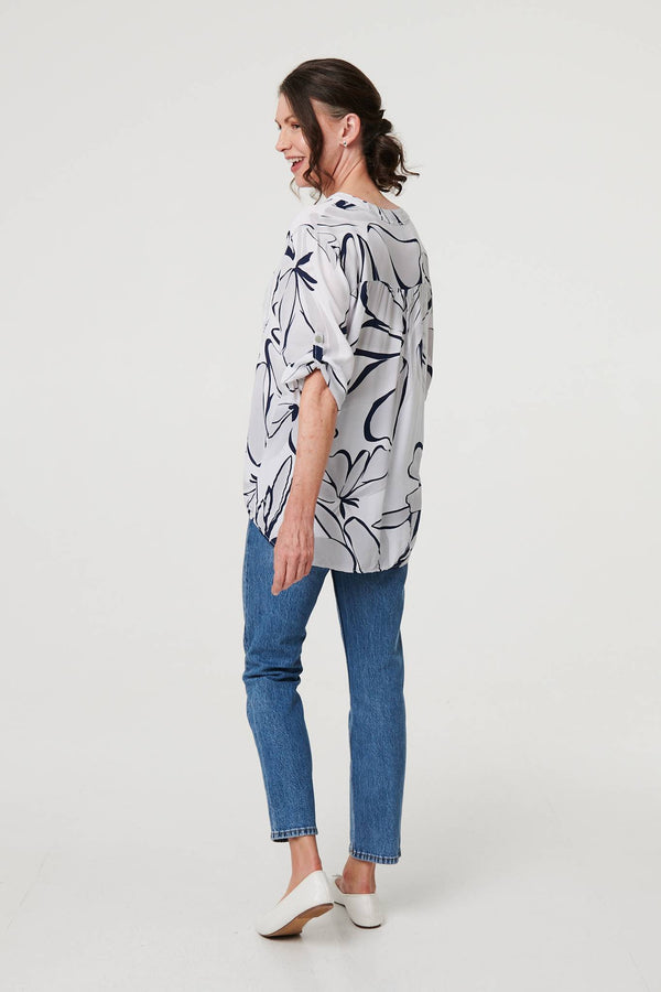 White | Floral Sequin Detail Relaxed Blouse
