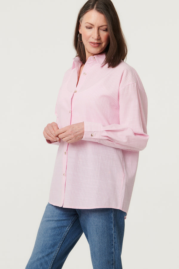 Pink | Striped Long Sleeve Button Front Shirt