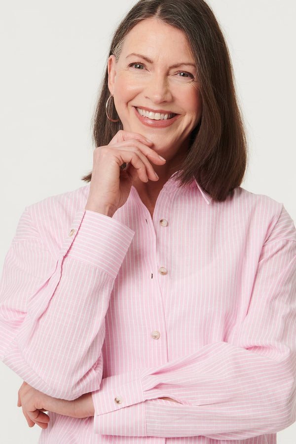 Pink | Striped Long Sleeve Button Front Shirt