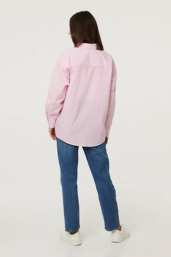 Pink | Striped Long Sleeve Button Front Shirt