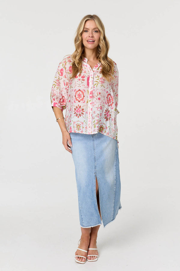 Pink | Floral 1/2 Sleeve Relaxed Blouse