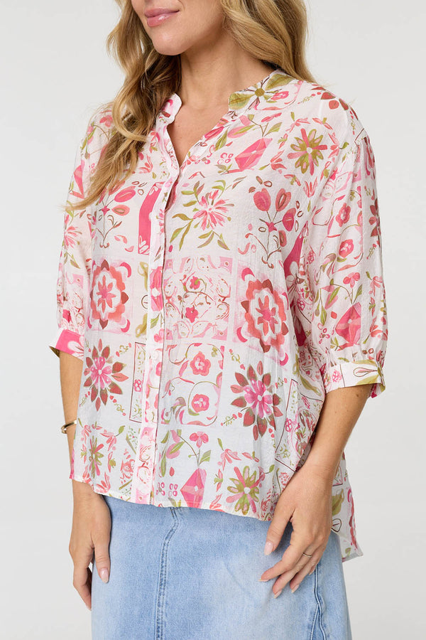 Pink | Floral 1/2 Sleeve Relaxed Blouse