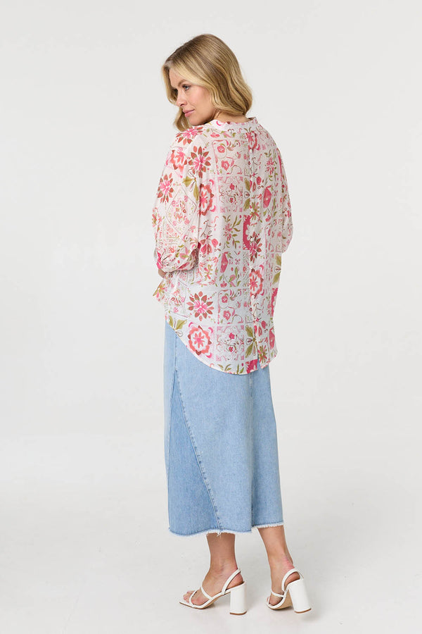 Pink | Floral 1/2 Sleeve Relaxed Blouse