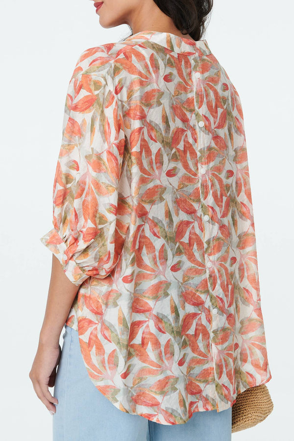Orange | Leaf Print 3/4 Sleeve Relaxed Blouse
