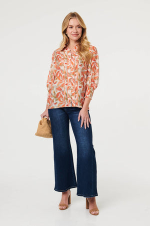 Orange | Lace Trim Long Balloon Sleeve Shirt