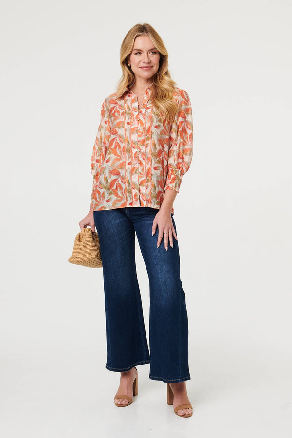 Orange | Lace Trim Long Balloon Sleeve Shirt