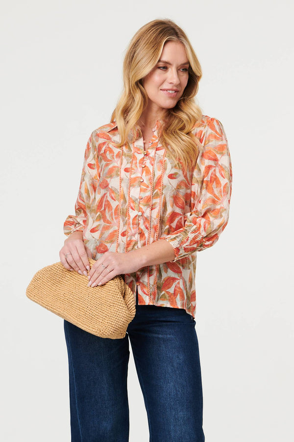 Orange | Lace Trim Long Balloon Sleeve Shirt