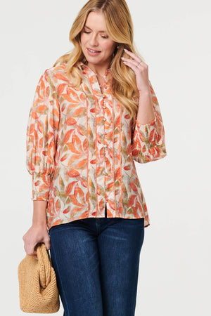 Orange | Lace Trim Long Balloon Sleeve Shirt