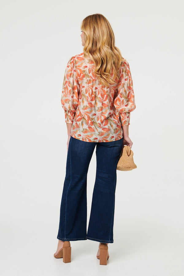 Orange | Lace Trim Long Balloon Sleeve Shirt