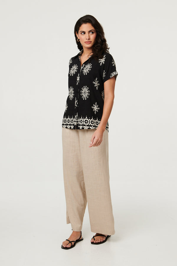 Black | Printed Short Sleeve Relaxed Shirt
