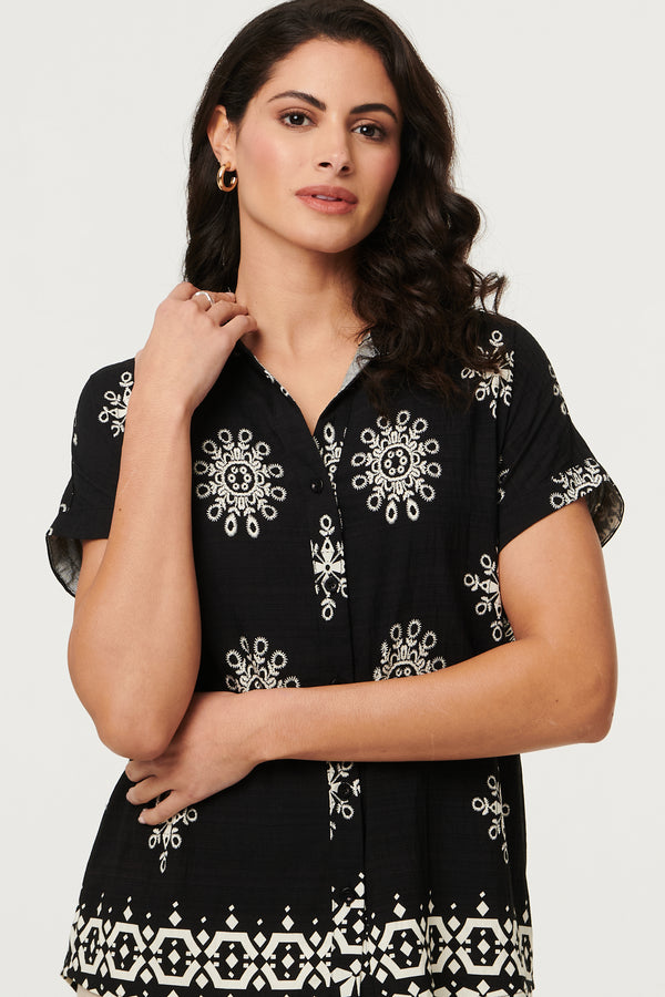 Black | Printed Short Sleeve Relaxed Shirt
