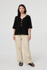 Black | Button Detail 3/4 Sleeve Relaxed Blouse

