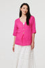 Pink | Button Detail 3/4 Sleeve Relaxed Blouse : Model is 5'9