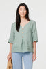 Sage | Button Detail 3/4 Sleeve Relaxed Blouse : Model is 5'9