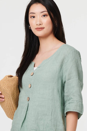 Sage | Button Detail 3/4 Sleeve Relaxed Blouse
