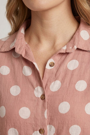 Pink | Polka Dot Print 3/4 Sleeve Relaxed Shirt
